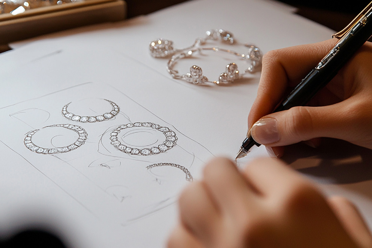 CADソフトを使用して0.01mm単位の精密な3D設計を行い、フォトリアルなレンダリング画像で質感を確認している様子